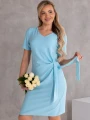 SUKIENKA elegancka WIĄZANIE dekolt serek LAVINIA - błękit