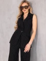 Elegancki KOMPLET Lniany PASKI Guzik LEYLA - black
