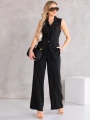 Elegancki KOMPLET Lniany PASKI Guzik LEYLA - black
