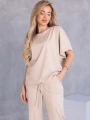 KOMPLET Spodnie PRZESZYCIA Bluzka Ściągacz KORALIA - beige