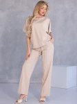 KOMPLET Spodnie PRZESZYCIA Bluzka Ściągacz KORALIA - beige
