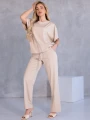 KOMPLET Spodnie PRZESZYCIA Bluzka Ściągacz KORALIA - beige