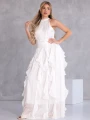 SUKIENKA Koktajlowa FALBANY Rozkloszowana ANTONELLA - biel