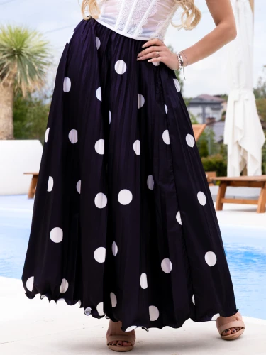 SPÓDNICA Maxi PLISOWANA Grochy ZORYANA - Czarny