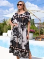 SUKIENKA Palmy OVERSIZE Rozcięcie ETHELIA - czarny