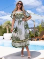 SUKIENKA Palmy OVERSIZE Rozcięcie ETHELIA - zieleń