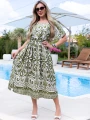 SUKIENKA Midi OVERSIZE Ornament CAROLA - olive