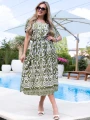 SUKIENKA Midi OVERSIZE Ornament CAROLA - olive