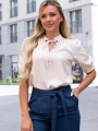 BLUZKA Elegancka WIĄZANIE Stójka CLEO - Beż