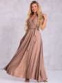 Sukienka błyszcząca maxi Nicole - beige