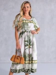 SUKIENKA Palmy OVERSIZE Rozcięcie ETHELIA - zieleń