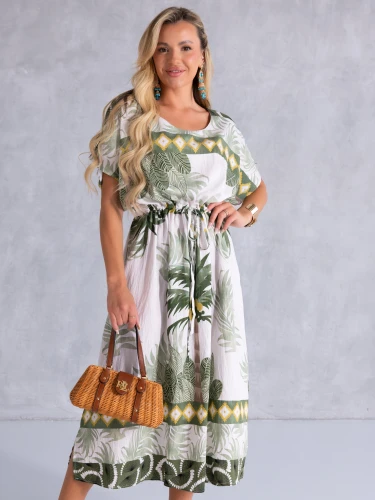 SUKIENKA Palmy OVERSIZE Rozcięcie ETHELIA - zieleń