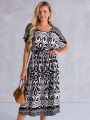 SUKIENKA Midi OVERSIZE Ornament CAROLA - black