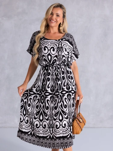 SUKIENKA Midi OVERSIZE Ornament CAROLA - black