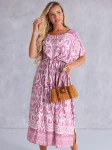 SUKIENKA Midi OVERSIZE Ornament CAROLA - pink