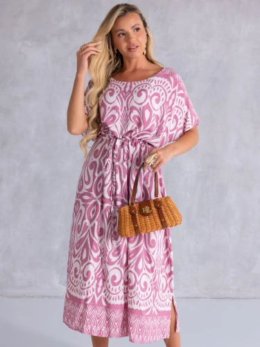 SUKIENKA Midi OVERSIZE Ornament CAROLA - pink