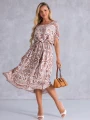 SUKIENKA Midi OVERSIZE Ornament CAROLA - beige