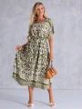 SUKIENKA Midi OVERSIZE Ornament CAROLA - olive