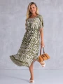 SUKIENKA Midi OVERSIZE Ornament CAROLA - olive
