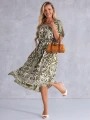 SUKIENKA Midi OVERSIZE Ornament CAROLA - olive