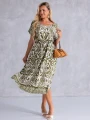 SUKIENKA Midi OVERSIZE Ornament CAROLA - olive