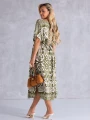 SUKIENKA Midi OVERSIZE Ornament CAROLA - olive