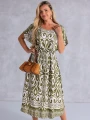 SUKIENKA Midi OVERSIZE Ornament CAROLA - olive