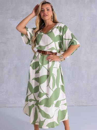 SUKIENKA Maziaje DEKOLT V Oversize NAIVARA - green