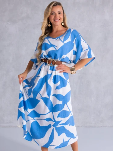 SUKIENKA Maziaje DEKOLT V Oversize NAIVARA - blue