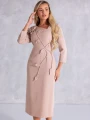 SUKIENKA Ołówkowa MIDI Kwiat LUNELLE - Beige