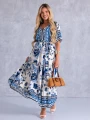 SUKIENKA Maxi KWIATY Wiązanie EVAN-THE - Blue