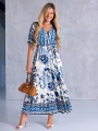 SUKIENKA Maxi KWIATY Wiązanie EVAN-THE - Blue