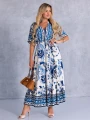 SUKIENKA Maxi KWIATY Wiązanie EVAN-THE - Blue