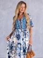 SUKIENKA Maxi KWIATY Wiązanie EVAN-THE - Blue