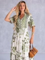 SUKIENKA Maxi KWIATY Wiązanie EVAN-THE - Olive