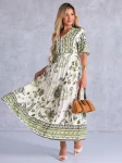 SUKIENKA Maxi KWIATY Wiązanie EVAN-THE - Olive