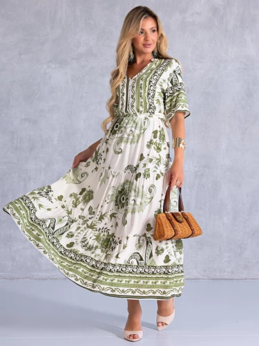 SUKIENKA Maxi KWIATY Wiązanie EVAN-THE - Olive