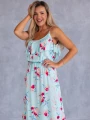 SUKIENKA Maxi FALBANKI Kwiaty GOA - Baby blue