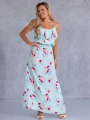 SUKIENKA Maxi FALBANKI Kwiaty GOA - Baby blue