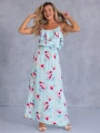 SUKIENKA Maxi FALBANKI Kwiaty GOA - Baby blue