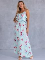 SUKIENKA Maxi FALBANKI Kwiaty GOA - Baby blue