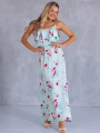 SUKIENKA Maxi FALBANKI Kwiaty GOA - Baby blue