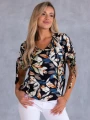 BLUZKA Wiązane Rękawki LIŚCIE MEGAN - Granat