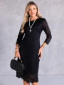 SUKIENKA Midi KORONKA Elegancka TEO-FILA - Czarny