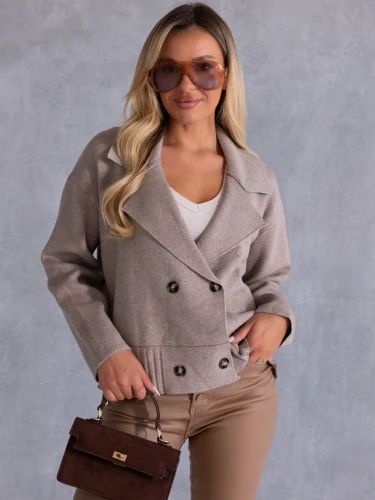 KARDIGAN Oversize Guziki Marynarka KALINA - coffee
