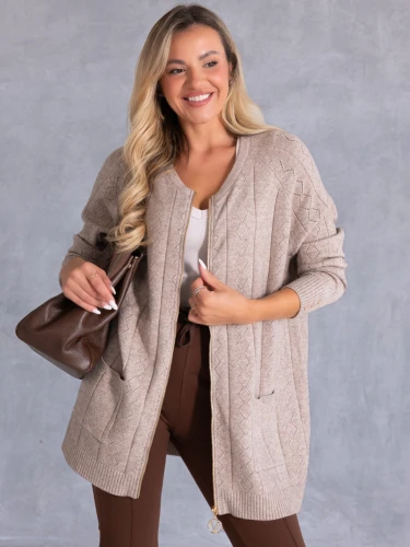 KARDIGAN Sweter ZAMEK Kieszenie SIMONA - Beige