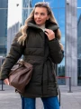 KURTKA Pikowana KOŁNIERZ Wiązana MARIS - Khaki