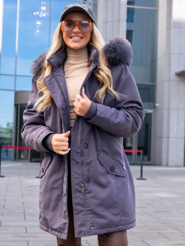 KURTKA Parka FUTERKO Kieszenie AISZA - Fiolet