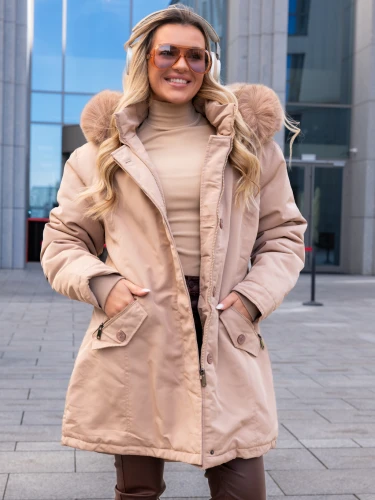 KURTKA Parka FUTERKO Kieszenie AISZA - Beige