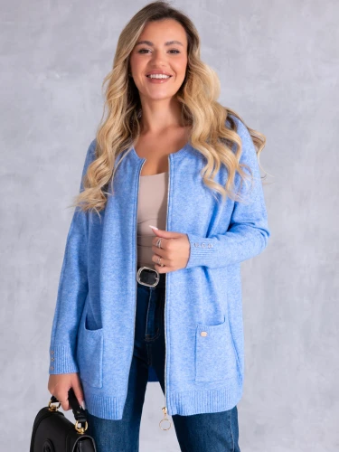 Sweter KARDIGAN ZAMEK Kieszenie VALESKA - Baby Blue